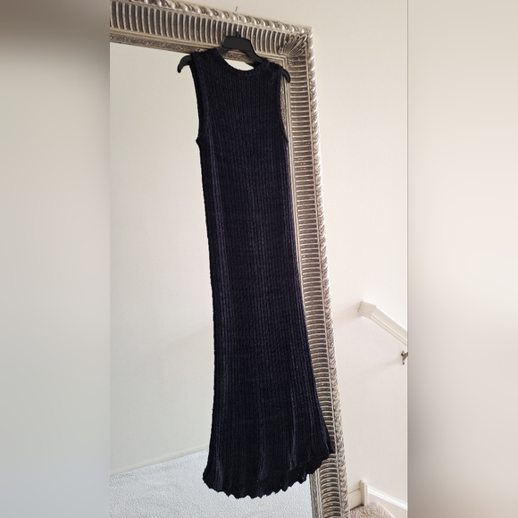 THE ROW Cutro Open Knit Silk Sleeveless Maxi Dress Midnight Blue M Org $2,550 - Picture 4 of 16